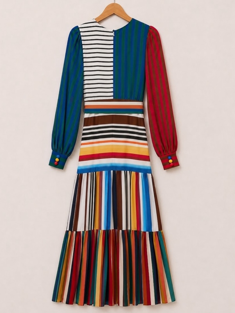 Farm Rio Thalita Stripe Multicolor Flowy Belted V-Neck Tiered Maxi Dress NWT - Picture 7 of 8